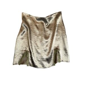 Y2K Fairy Grunge Lace Trim Satin‎ Mini Skirt L Gold Metallic Indie Sleaze Party